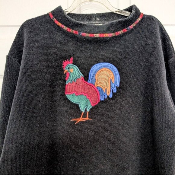 Vintage Rooster Sweatshirt Womens Size XL Black Chicken Cottage Farm Made in USA - Picture 2 of 9